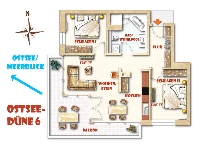 Ferienwohnung in Heiligenhafen - Ostseedüne 6 - Grundriss